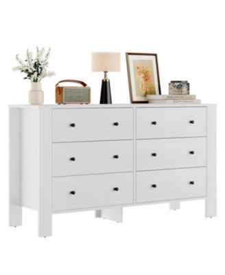 Natural Oak 6-Drawer Dresser, Modern Double Dresser and Storage Organizer for Bedroom or Entryway