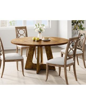 47" Round Dining Table Set for 4 to 6, Farmhouse Kitchen Table with Wooden Top and Pedestal Base, Circle Dinner Table
