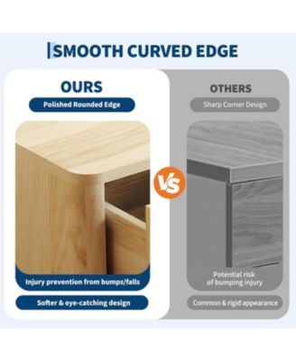 Fluted Night Stand with 3 Drawers, Modern Wood Chest of Bedside Table