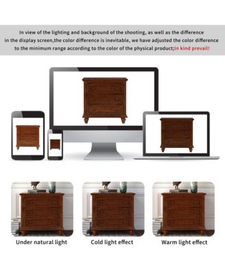 28'' Wood Nightstand, Bedside Cabinet with 3 Storage Drawers and Pull-out Tray, Bedside Accent Table for Bedroom and Office (Brown)