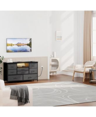 Dresser TV Stand with Power Outlet & LED for 55'' TV, Long Dresser 8 Deep Drawers Chests of Drawers, Wide Console Table