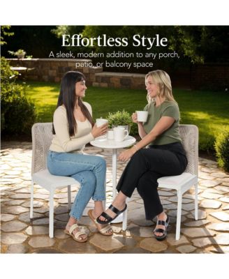 Set of 2 Indoor/Outdoor Aluminum Woven Side Dining Chairs w/ All-Weather Rope