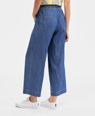 Women's Pleated Chambray Wide-Leg Ankle Pants
