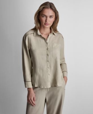 Petite Linen-Blend Long-Sleeve Button-Front Shirt