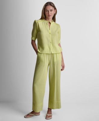 Petite Short Puff-Sleeve Button-Front Shirt