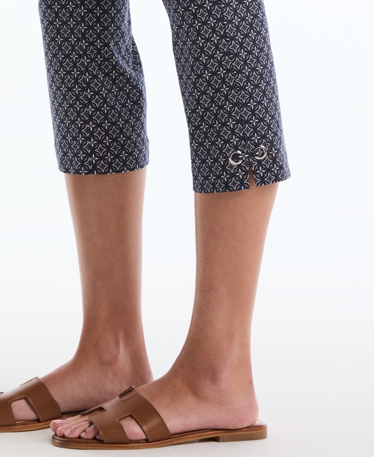 Rafaella Petite Tile Print Capri Pants with Riveted Vent