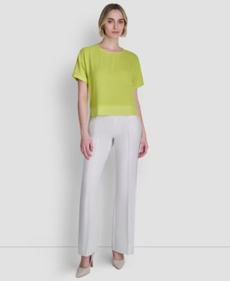 Women's Textured Woven Short-Sleeve Crew Neck Top