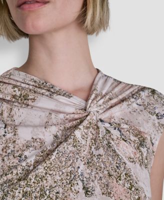 Women's Sleeveless Printed Asymmetrical Neck Knit Top