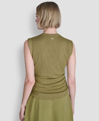 Women's Printed Tissue Knit Sleeveless Crew Neck Top