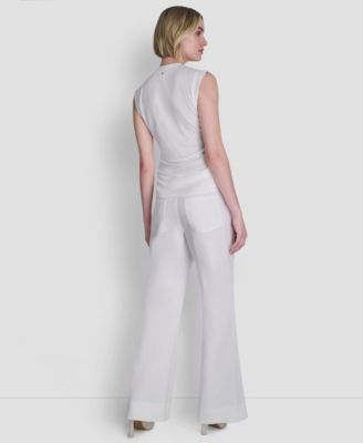 Women's Printed Tissue Knit Sleeveless Crew Neck Top