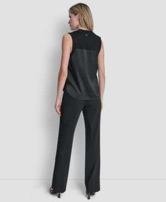 Women's Mixed Media V-Neck Sleeveless Sweater