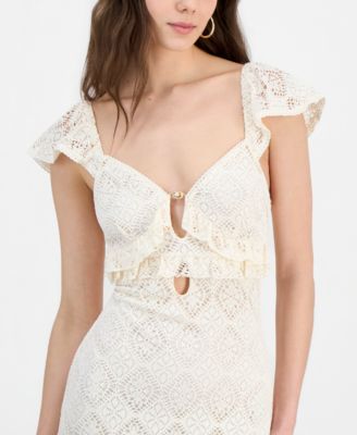 Juniors' Cap-Sleeve Crochet Midi Dress