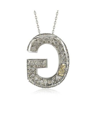 Suzy Levian Sterling Silver Sapphire 3-D Letter "G" Initial Pendant