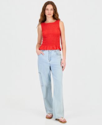 Juniors' Smocked Sleeveless Top