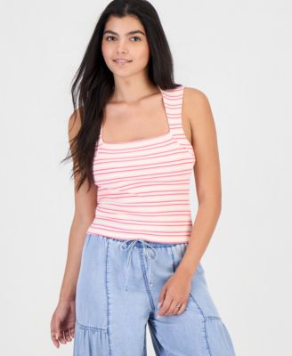 Juniors' Striped Ribbed Knit Sleeveless Top