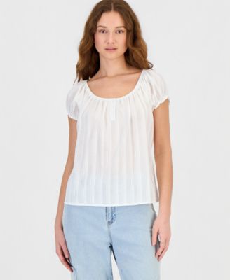 Juniors' Puff Sleeve Tie Back Top