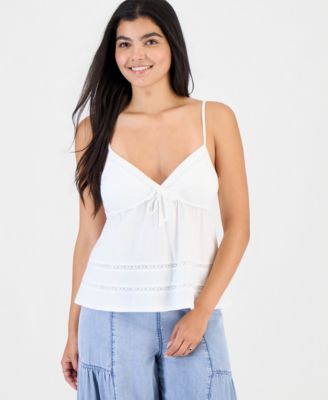 Juniors' Lace Trim Cotton Sleeveless Top