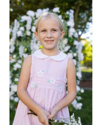 Big Girls Linen Look Dress With Flowers