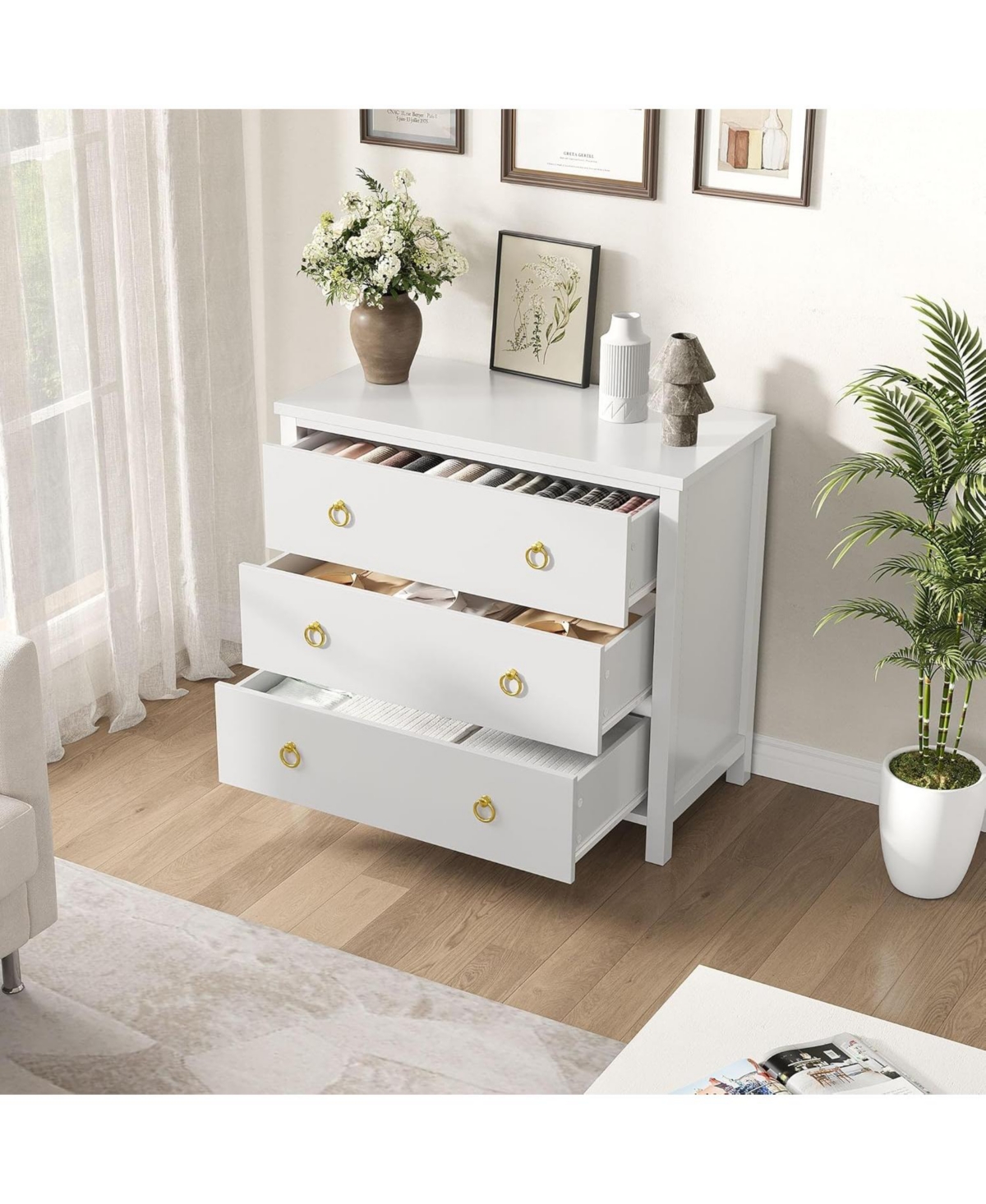 Gaomon 29" Tall 3 Drawer Bedroom Dresser with Clothes Storage Cabinet & Drawer Organizer Chest