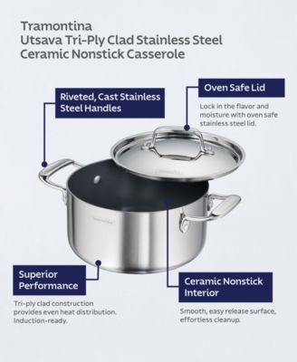 Utsava Tri-Ply Clad Stainless Steel 5-Quart Covered Casserole