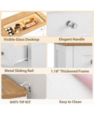 White Drawer Dresser with LED Light - 4 Drawer Nightstand Cabinet with Night Light, Visible Glass Table-Top for Bedroom, Living Room, Entryway