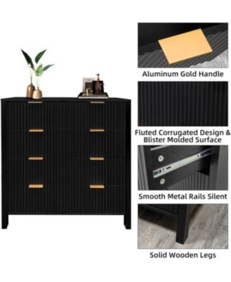 Fluted 4 Drawers Dresser, Modern Chest of Drawers, Wood Drawer Organizer with Waveform Fluted Panel