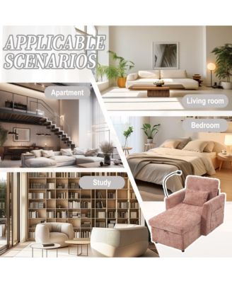 Multifunctional Chenille Sofa with Storage & Cell Phone Bracket, Single Sleeper Chair, Chaise Lounge Chair