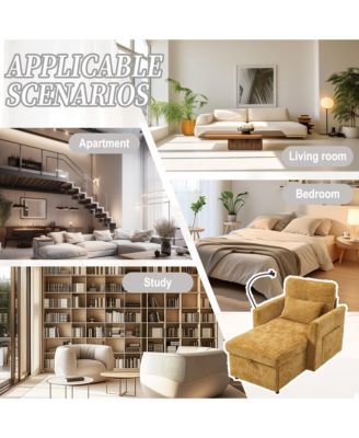 Multifunctional Chenille Sofa with Storage & Cell Phone Bracket, Single Sleeper Chair, Chaise Lounge Chair