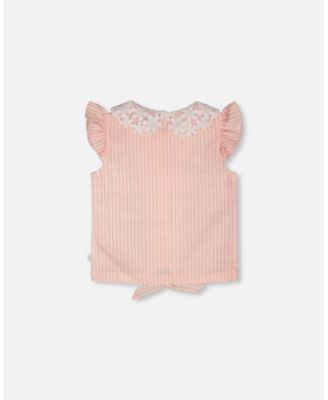 Big Girls Stripes with Crochet Collar Sleeveless Shirt