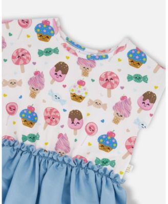 Toddler Girls Bi-Material Dress Candy Print
