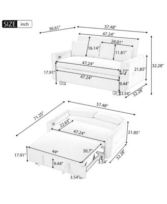 Pull-out Sofa Bed Convertible Couch 2 Seat Loveseat Sofa Modern Sleeper Sofa with Two Throw Pillows and USB