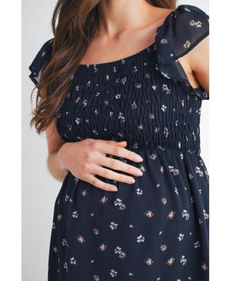 Maternity Smocked Square Neck Floral Empire Waist Top