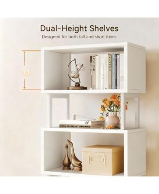 7-Tier Geometric Bookshelf with Fabric Drawers for Modern Home Decor