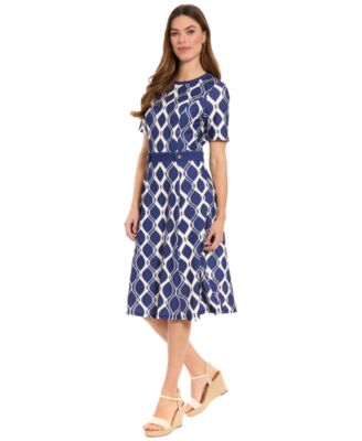 Women's Geometric Print Belted Dress