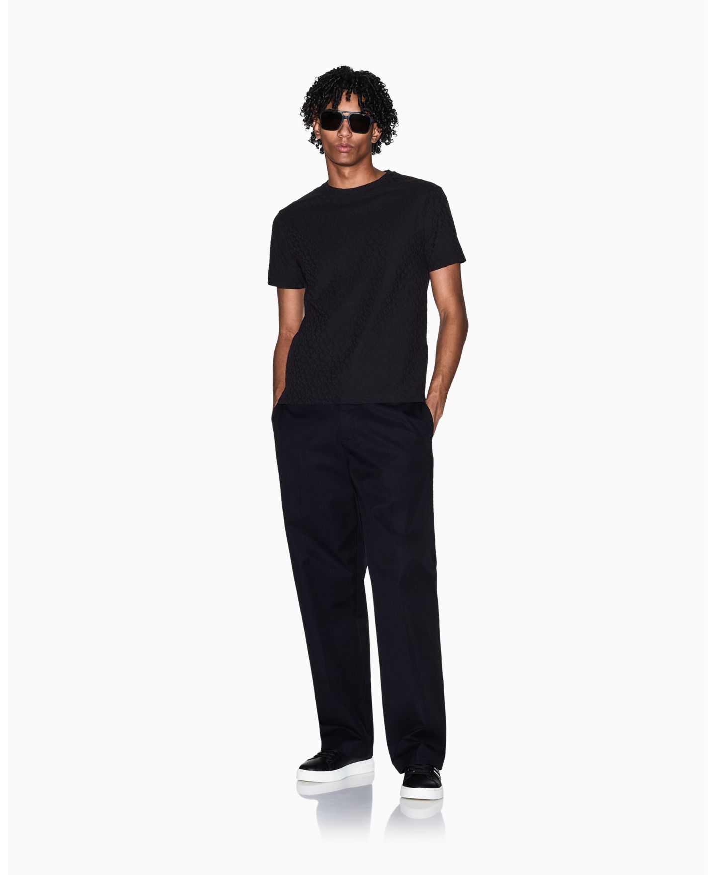 Мужская футболка A|X Armani Exchange Short Sleeve Mercerized Cotton All Over Logo, цвет: Чёрный — фото 2