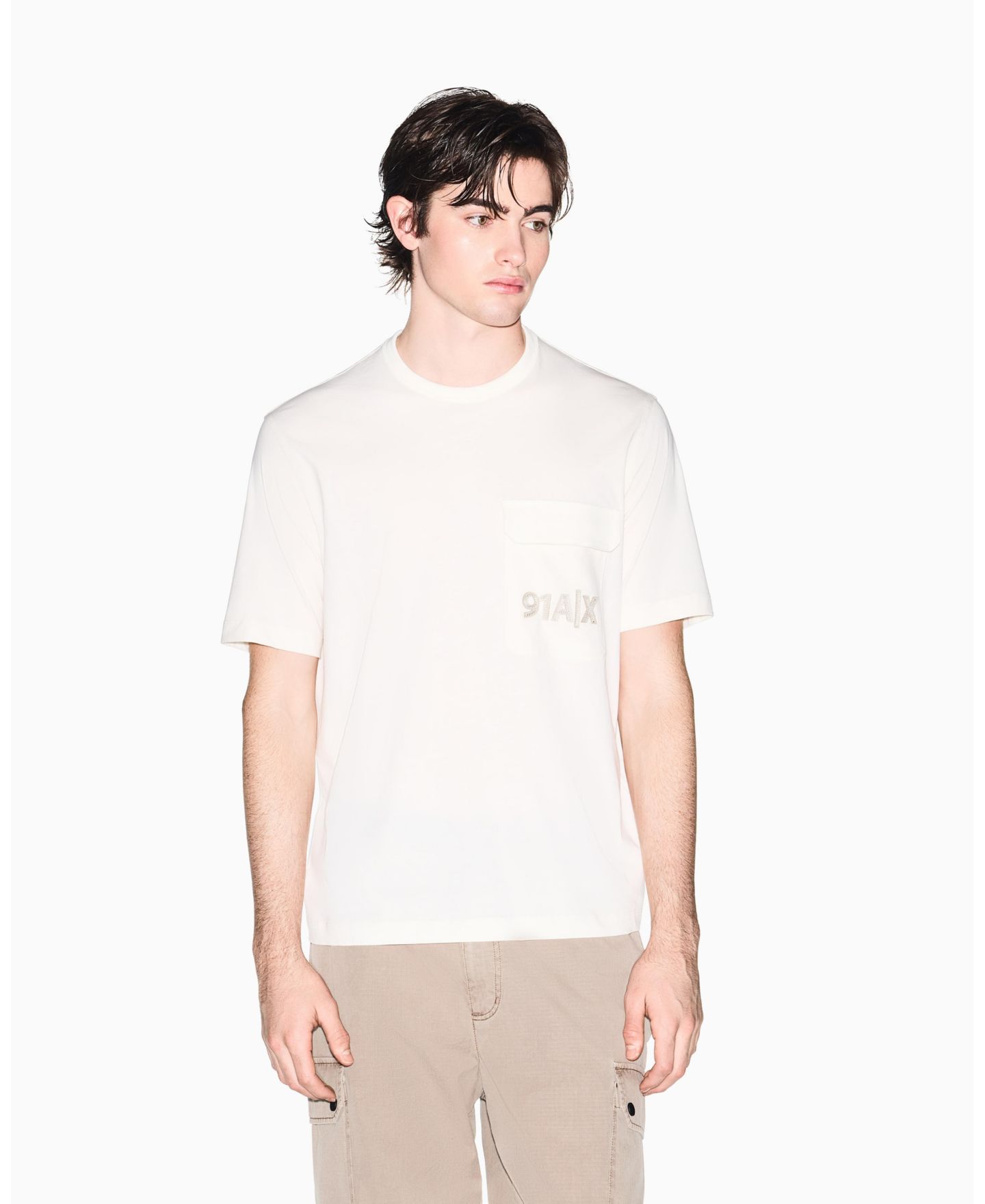 Мужская футболка A|X Armani Exchange Short Sleeve Pocket, цвет: Кремовый — фото 1