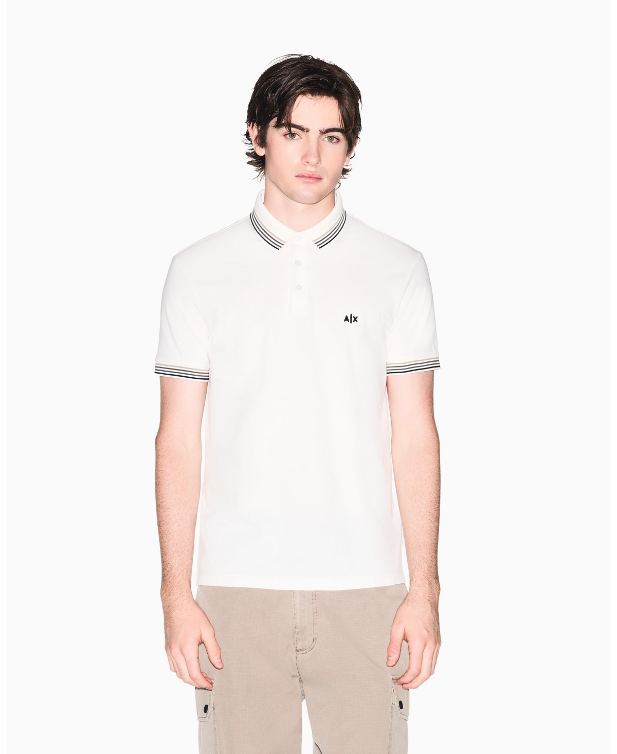 A|X Armani Exchange Men's Short Sleeve Pique Tipping Polo Shirt - Cream