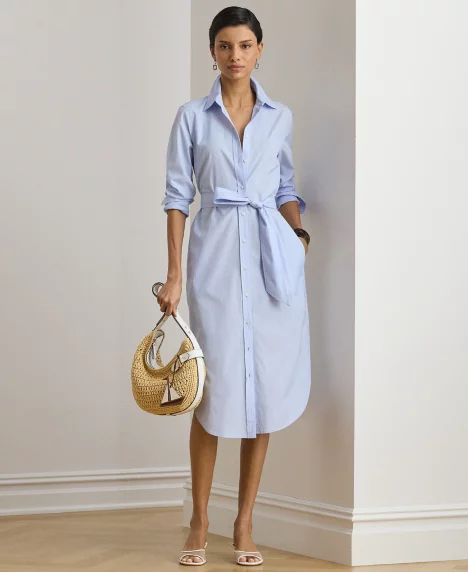 Petite Point Collar Shirt Dress - Light Sky Blue