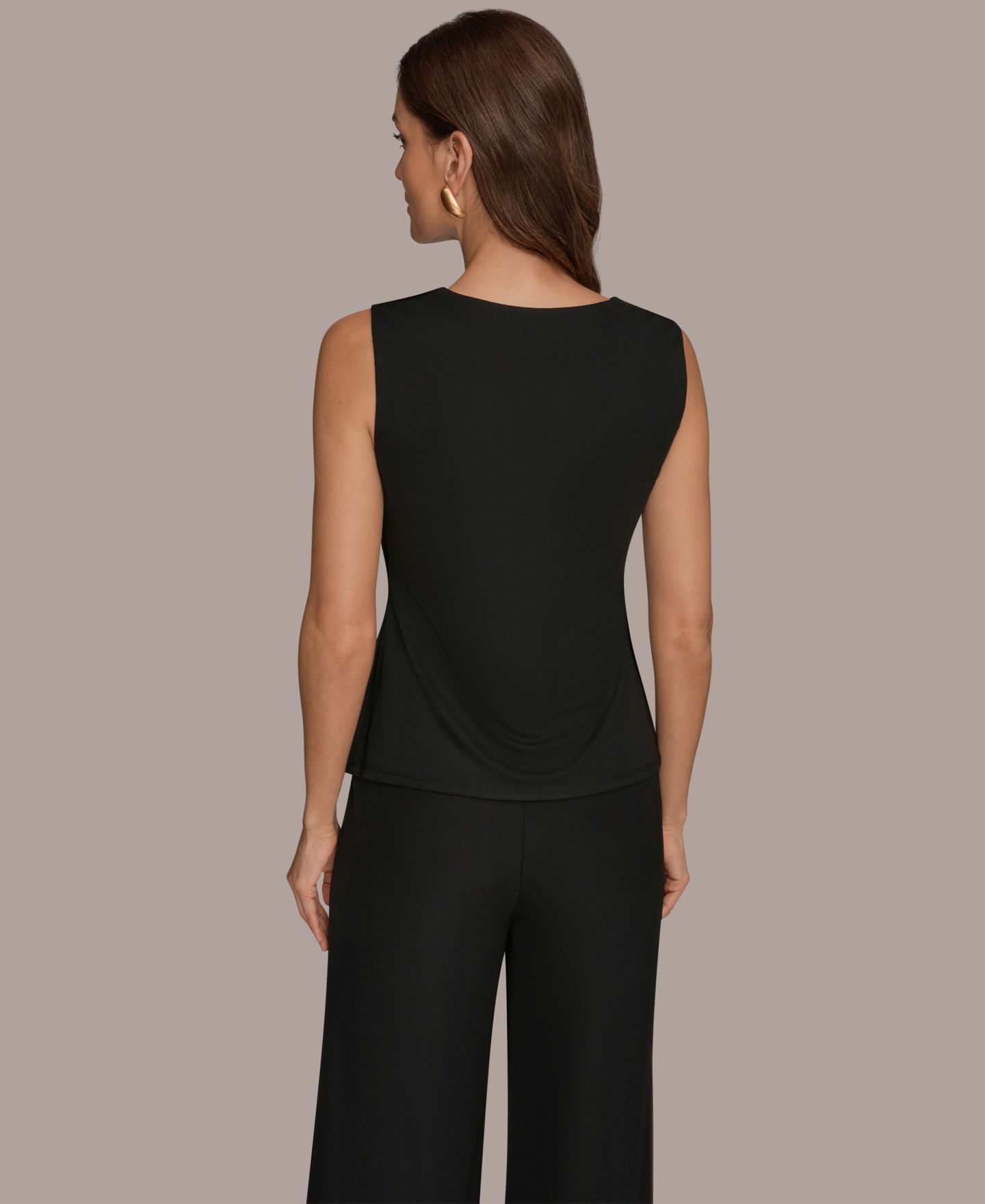 Женский топ Donna Karan New York V-Neck Sleeveless Top, цвет: Чёрный — фото 2