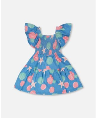 Toddler Girls Crinkle Jersey Dress Blue Shell Print