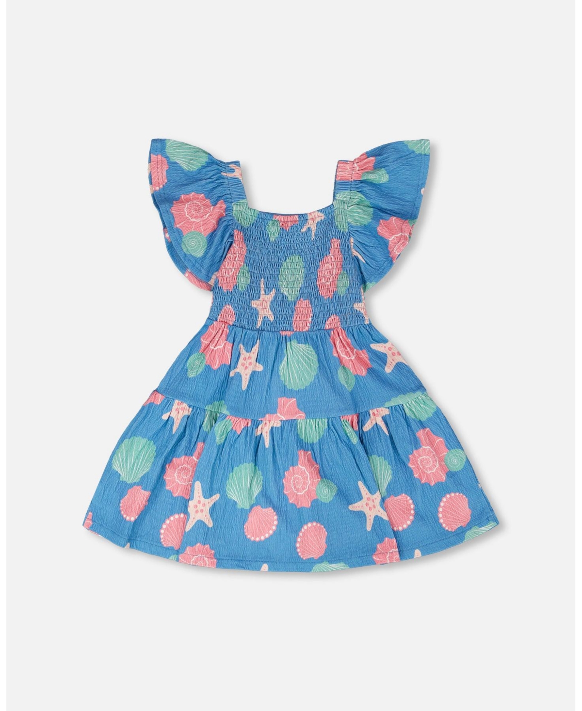 Deux par Toddler Girls Crinkle Jersey Dress Blue Shell Print