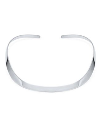 Modern Flat Contoured Collar Curved Statement Choker Necklace .925 Silver Sterling