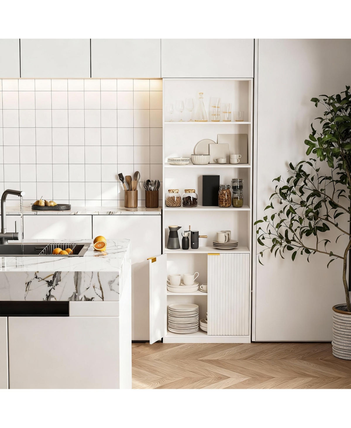 Yigii 72" Tall Bookshelf with 6 Shelves & Cabinets for Home Decor