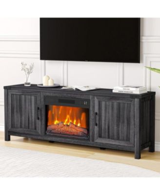 Fireplace TV Stand for 65" TV with Overheat Protection, Remote, LED, Storage Cabinets, Farmhouse Style