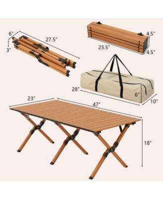 Lightweight Folding Aluminum Camping Table with Wood-Grain Top, Portable
