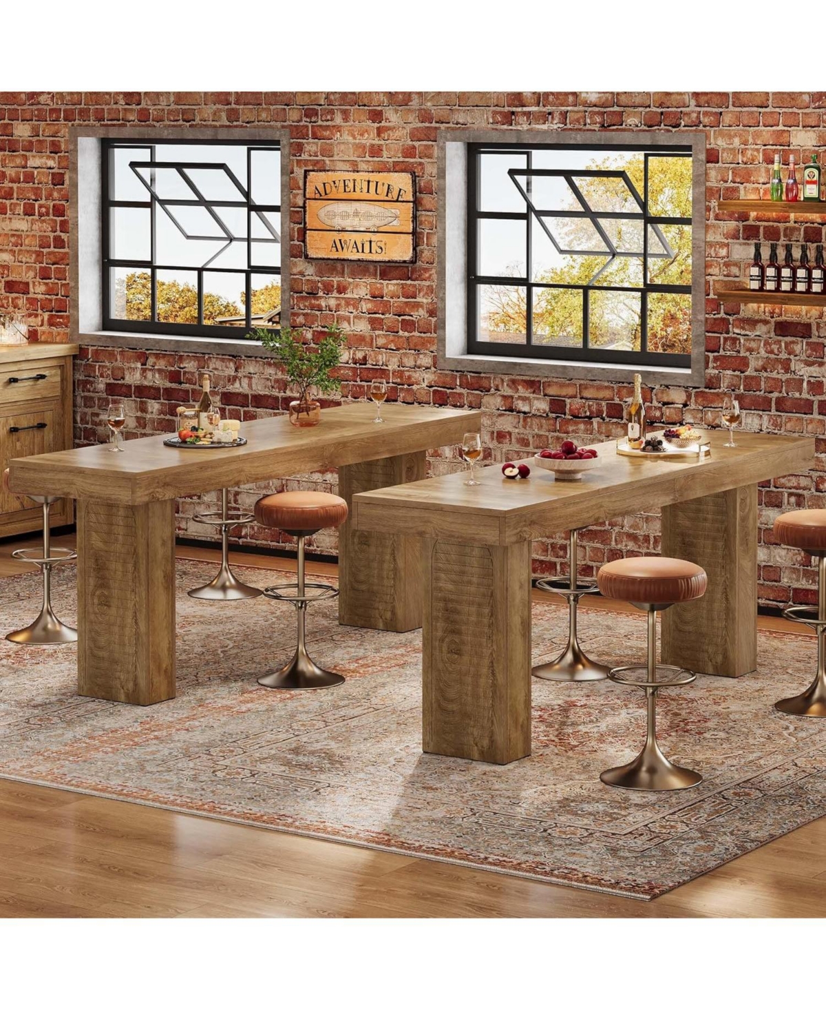 Tribesigns 70.9" Extra Long Bar Table, Counter Height Pub Table with Sturdy Pedestal Base, Modern Rustic Rectangular Bar Height Table