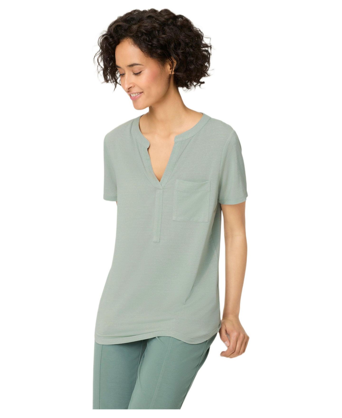 Женская футболка Olsen Shimmer Split Neck, цвет: Зелёный — фото 1