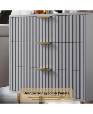3 Drawer Dresser for Bedroom, Fluted Dresser with Large Drawers and Sturdy Legs Support for Bedroom