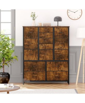 48" H Tall Dresser with 15 Drawers, Fabric Storage Dresser with Steel Frame & Wood Top, Sturdy Dressers for Bedroom, Closet, Hallway