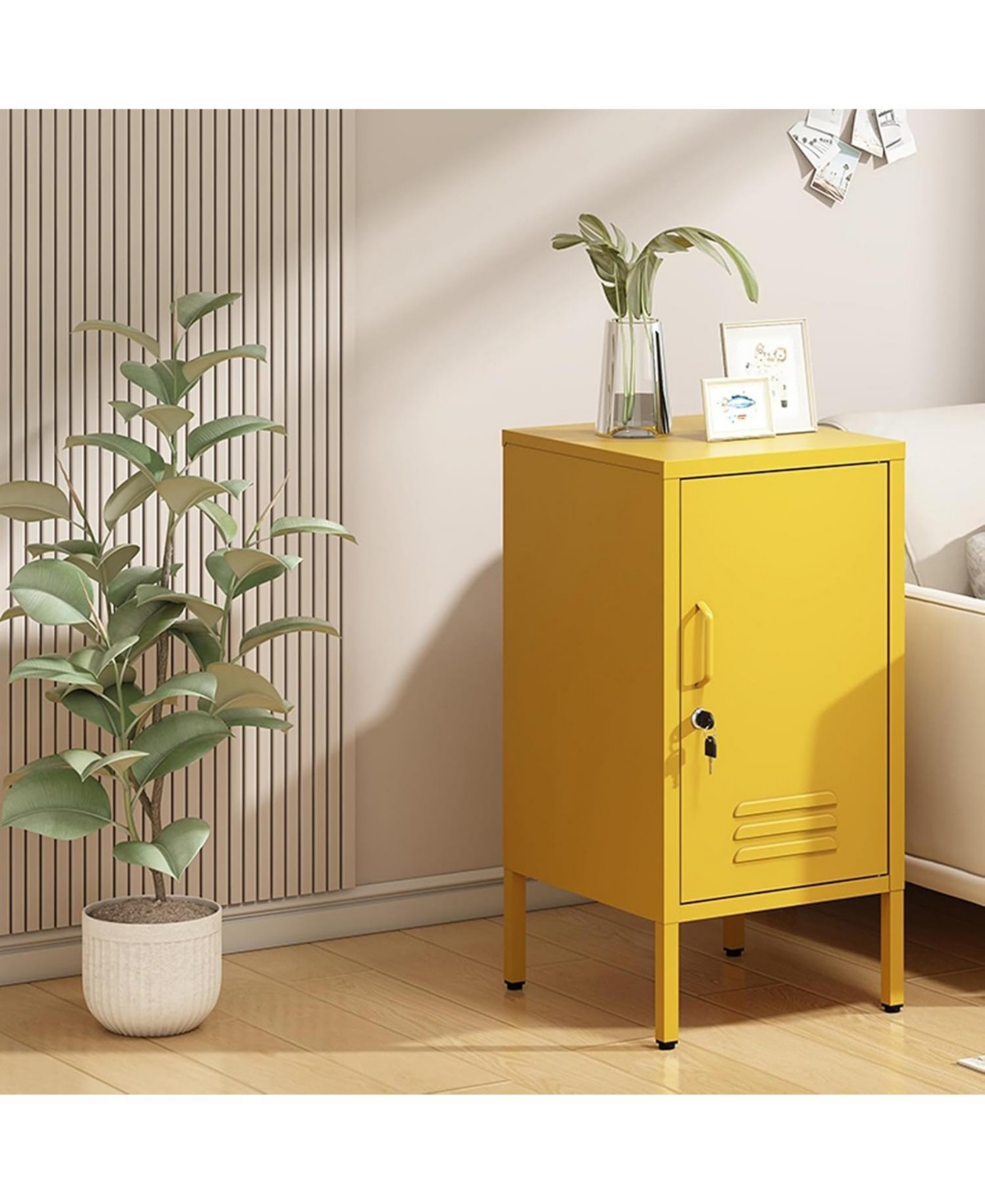 gaomon Metal Locker Nightstand with Door & Shelf, Modern Steel Bedside Storage Cabinet